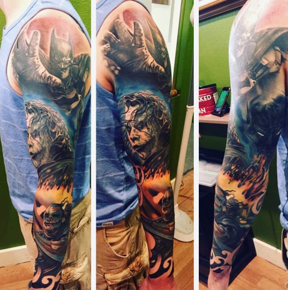 Batman Joker Crazy Male Full Sleeve Tattoo Ideas