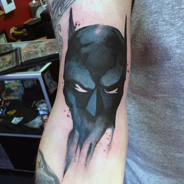 Batman Mask Watercolor Tattoo For Men On Forearms