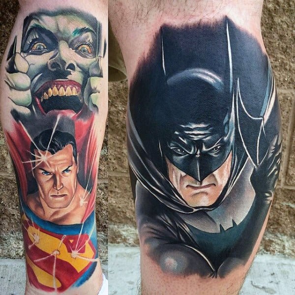Batman Superhero Modern Male Leg Calf Tattoos