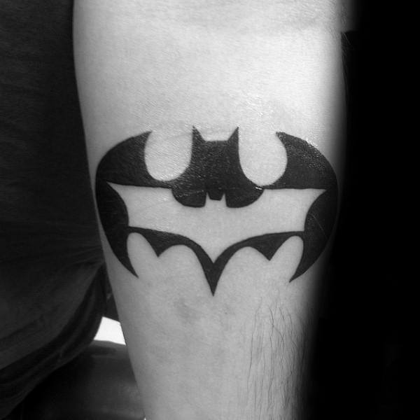 Batman Symbol Inside Another Symbol Mens Inner Forearm Tattoo