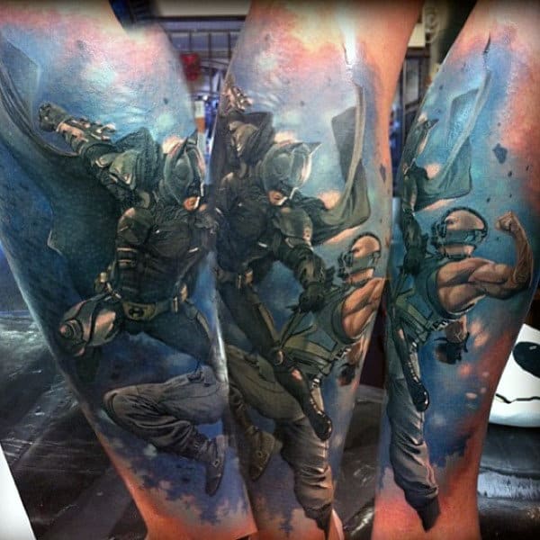 Batman Vs Bane Guys Amazing Leg Tattoos