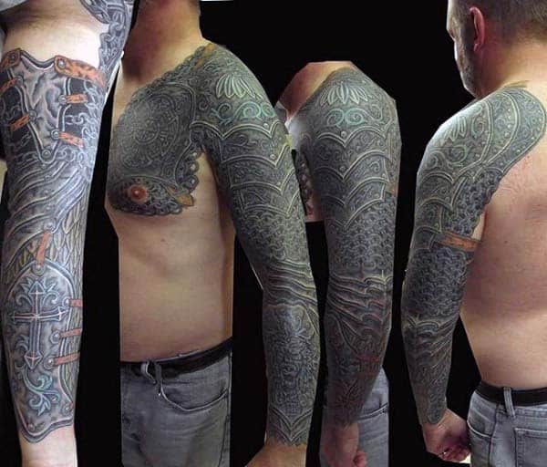 Battle Armor Extreme Male Sleeve Tattoo Design Ideas