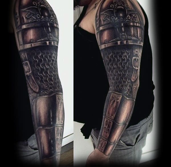 Battle Armor Mens Detailed Full Sleeve Tattoos With 3d Design
