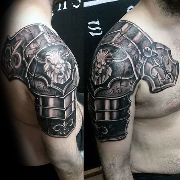 Battle Armor Plate Lion Shoulder Mens Tattoos
