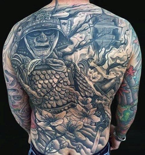 Battle Warrior Crazy Male Full Back Tattoo Inspiration