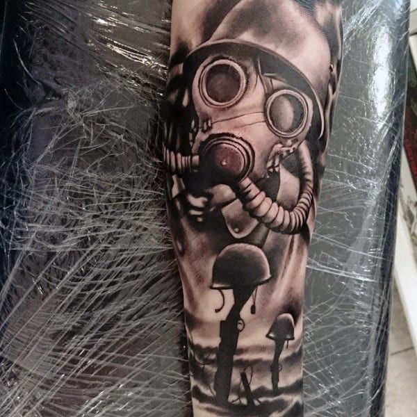 Battlefield War Gas Mask Mens Tattoo Sleeve