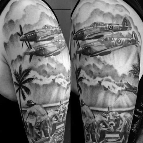 Beach Ww2 Mens Half Sleeve Tattoos