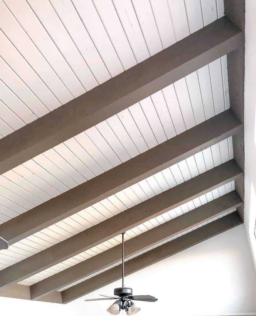 beadboard low basement ceiling with fan