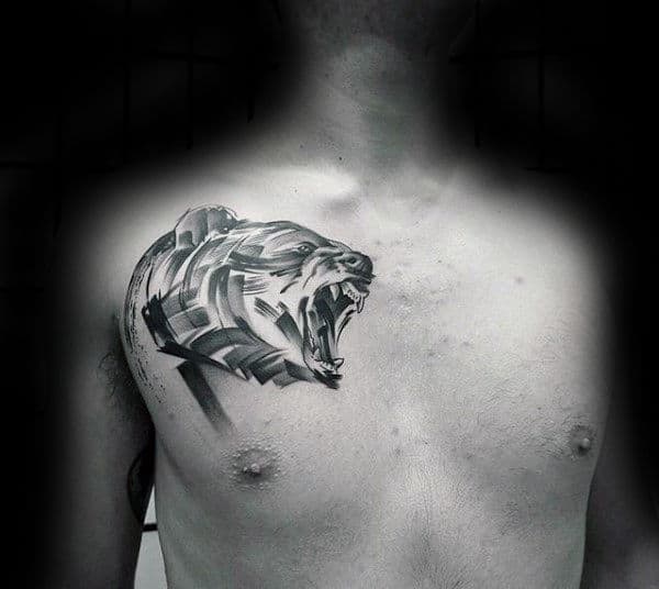 Bear Brush Stroke Upper Chest Guys Tattoos