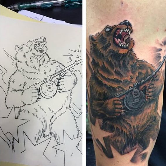 Bear Firing Gun Tattoo For Men