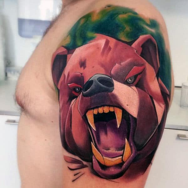 Bear Graffiti Tattoo On Mans Upper Arm