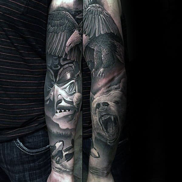 Bear Inner Forearm Sleeve Tattoo For Males