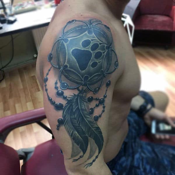 Bear Paw Print Dreamcatcher Upper Arm Guys Tattoos