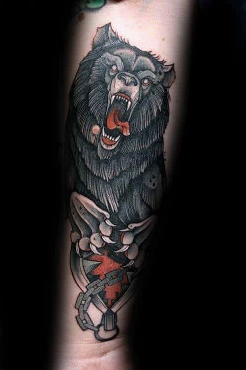 Bear Trap Claw Mens Forearm Tattoo