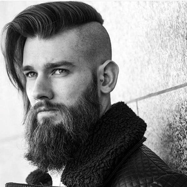 shaved undercut long hair with beard