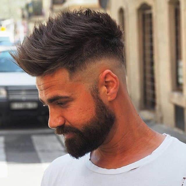 High shadow haircut with long beard