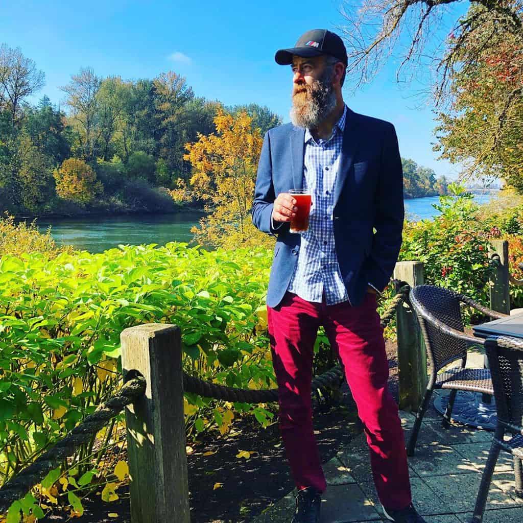 Bearded Man Red Pants Fashion