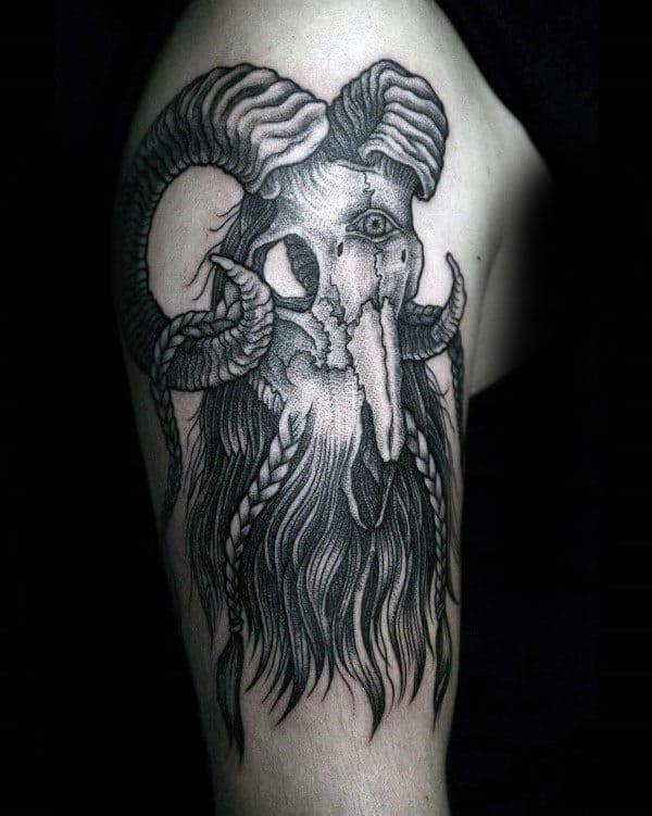 Beared Ram Skull Cool Mens Upper Arm Tattoos