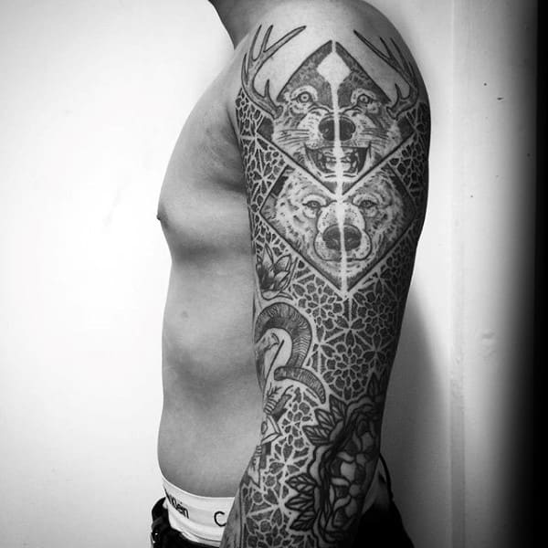 Beast And Pattern Tattoo Male Full Sleeves
