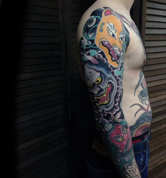 Beast Japanese Sleeve Tattoo For Guys