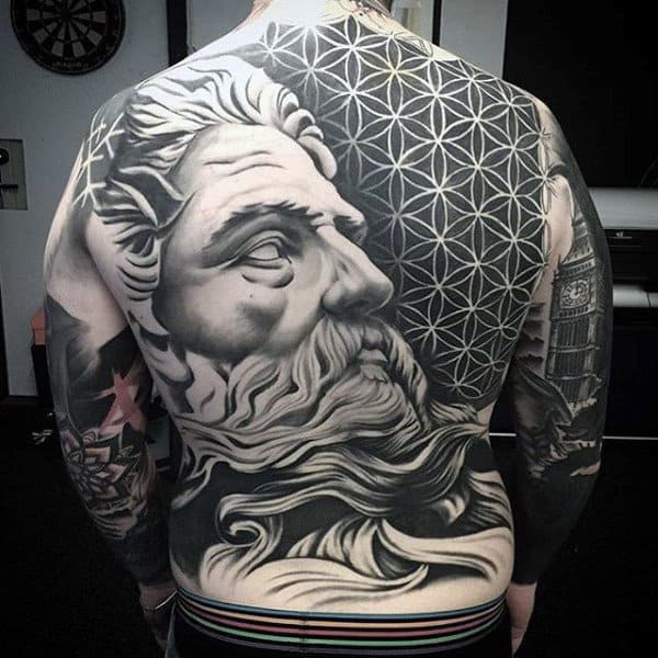 Beautiful Black And Grey Tattoo Of Apollo Guys Full Back