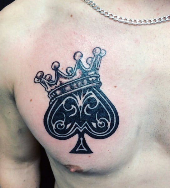 Beautiful Crowned Ace Tattoo Guys Chest Design Ideas