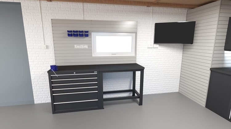 minimalist garage workbench shelving 