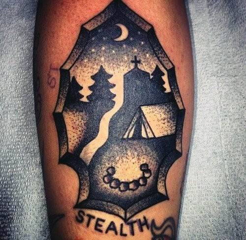 Beautiful Nightsky In Arrowhead Tattoo On Forearms Men