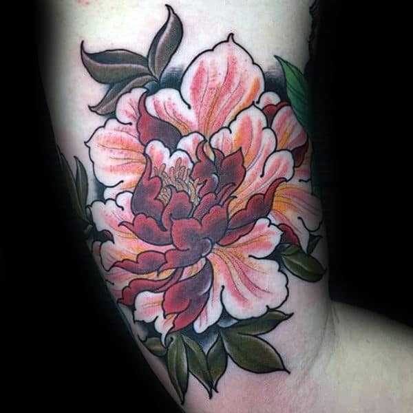 Beautiful Peony Flower Mens Inner Arm Tattoo Designs