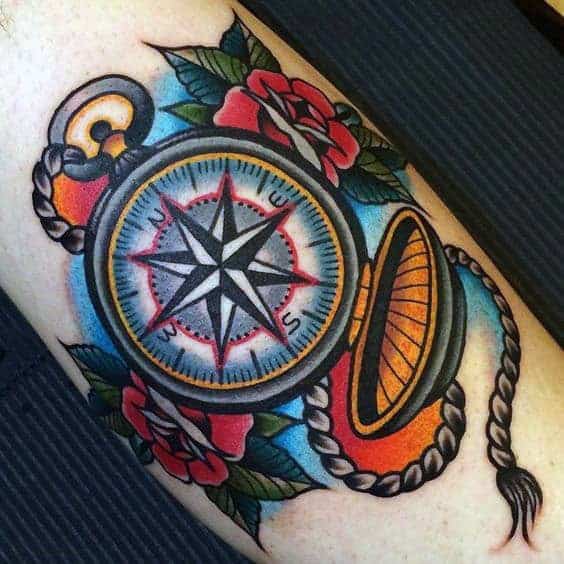 beautiful-traditional-compass-tattoo-for-men-forearms