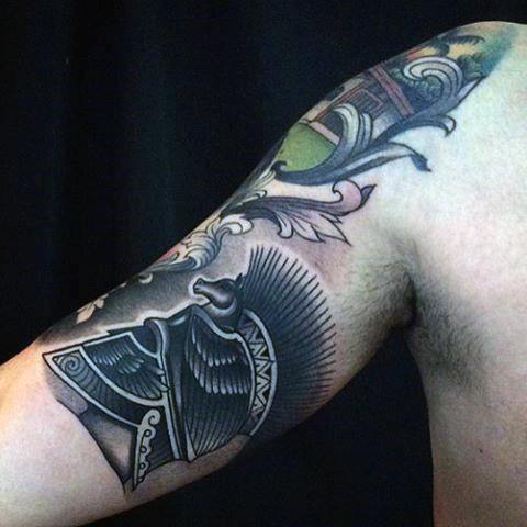 Beautiful Warrior Helmet Tattoo Mens Forearms