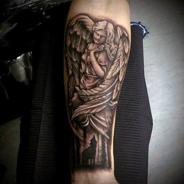 Beautiful Wings Guardian Angel And Screaming Fox Tattoo Guys Forearms