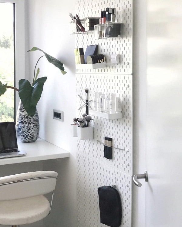 beauty corner pegboard storage