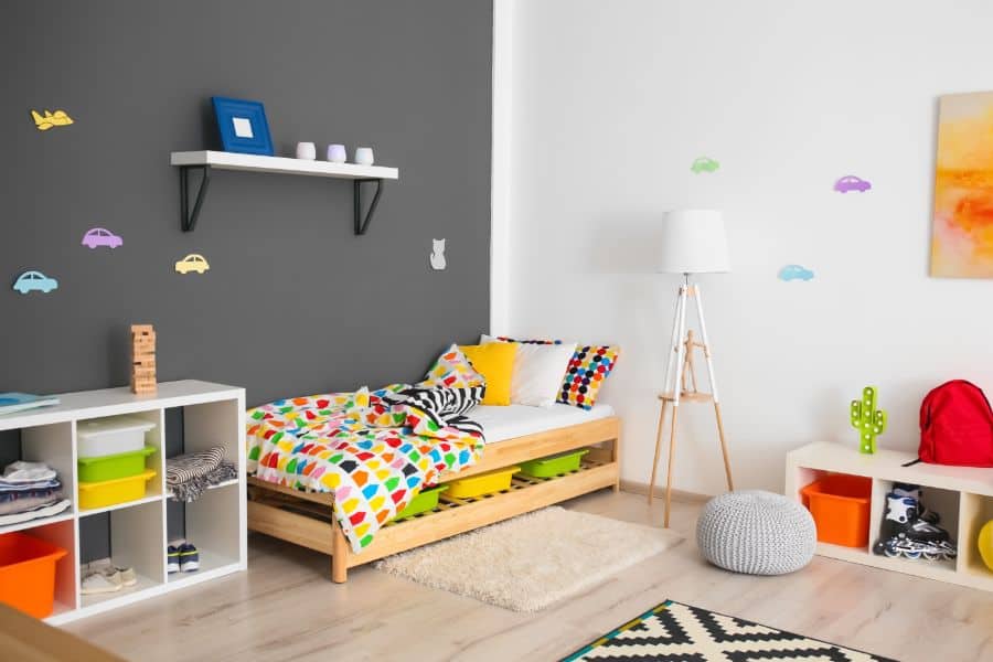 cute kids bedroom with lots of storage