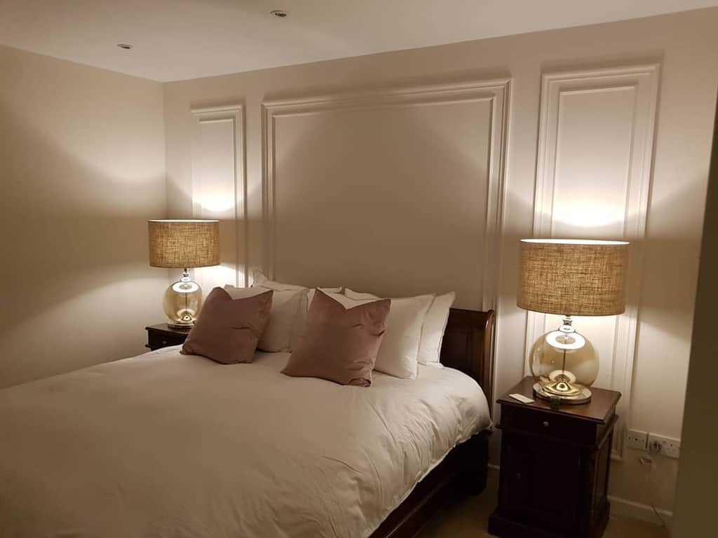bedroom white wall paneling