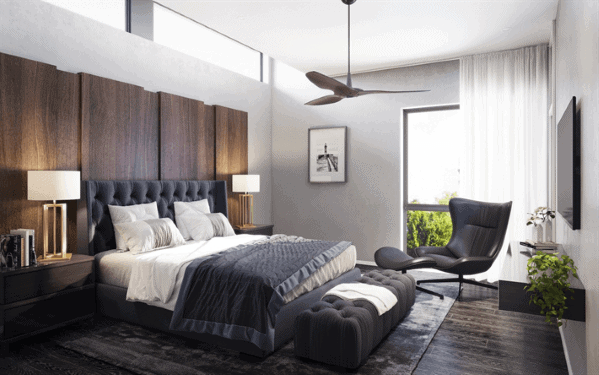 luxury modern bedroom with eames chair 