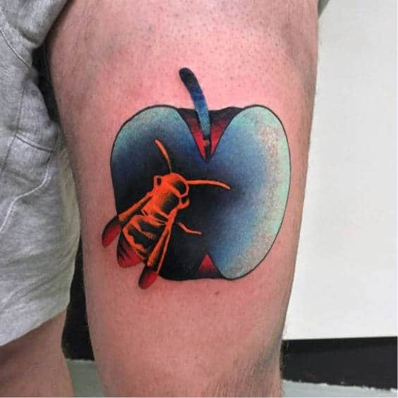 Bee With Apple Mens Pop Art Tattoo Inspiration