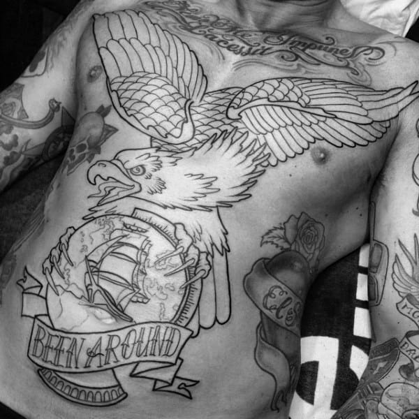 Been Around Nautical Bald Eagle Mens Full Chest Globe Tattoos