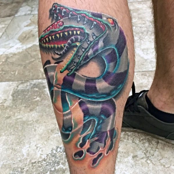 Beetlejuice Sandworm Mens New School Back Of Leg Tattoos