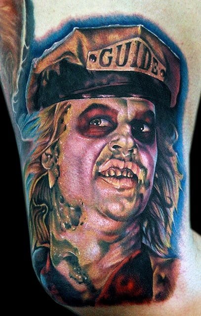 Beetlejuice Wearing Guide Hat Mens Arm Tattoos