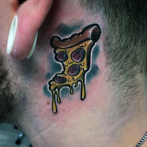 Behind The Ear New School Male Pizza Tattoo Ideas