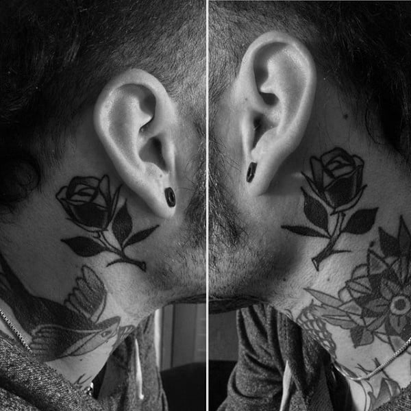 Behind The Ear Traditional Rose Mens Tattoos