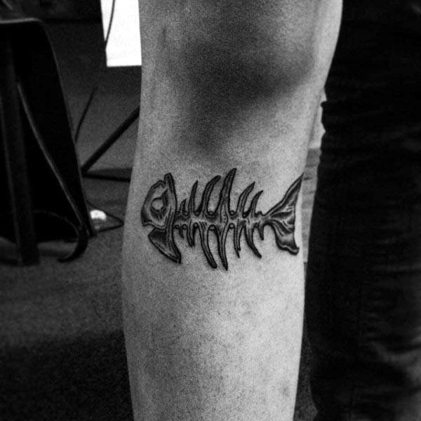 Below Knee Mens Fish Skeleton Tattoos