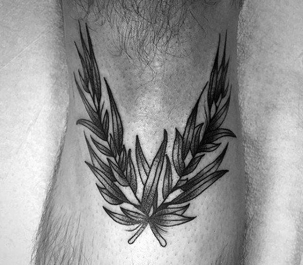 Below The Knee Leg Laurel Wreath Tattoo Ideas On Guys