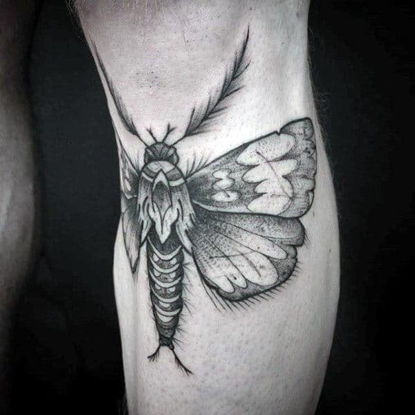 Below The Knee Mens Moth Tattoos