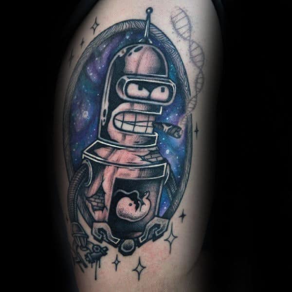Bender Dna Outer Space Male Futurama Upper Arm Tattoos