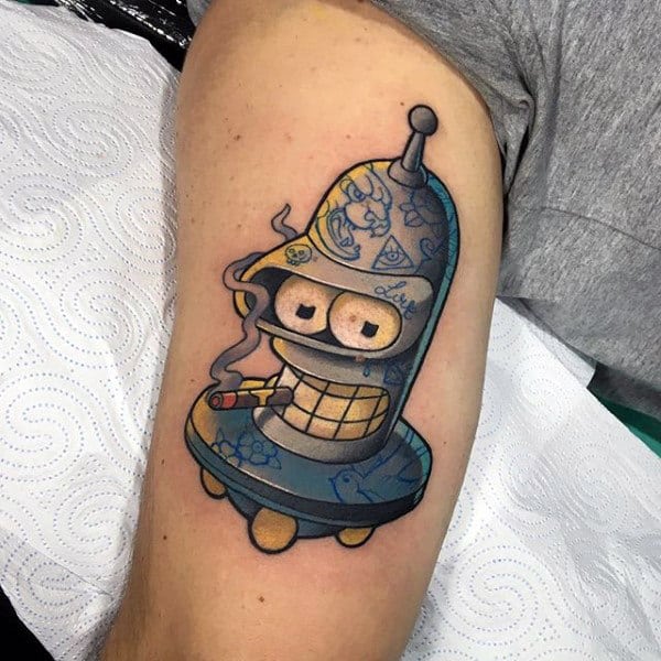Bender Futurama Robot Tattoo Designs On Male Bicep