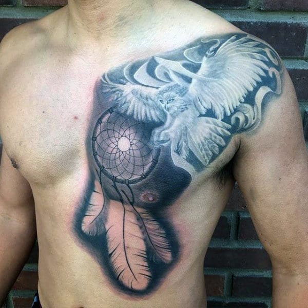 Best Dreamcatcher Owl Tattoos For Guys On Chest