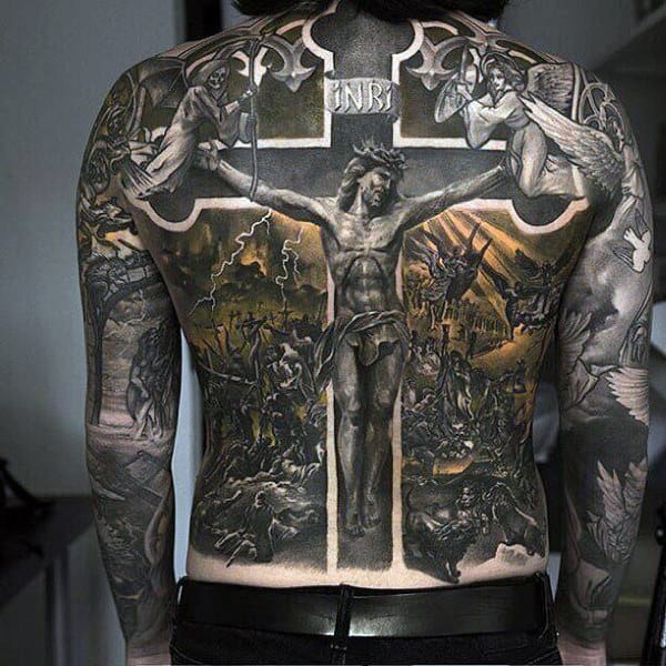 Best Mens Jesus On The Cross Full Back Tattoo