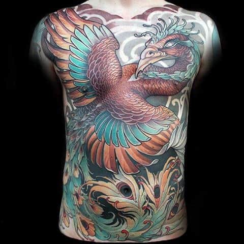 Beuatiful Winged Bird New School Tattoo Guys Full Back